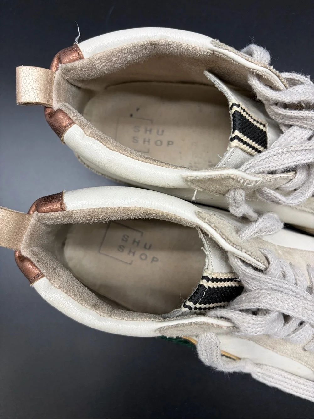 ShuShop Sandy Dark Green Snak Cream & Tan High-Top Athletic Sneakers
